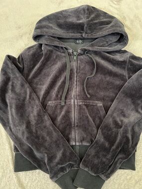 John Galt Charcoal Plush Velour Zip Hoodie